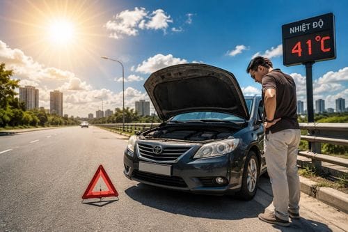 nhiệt độ cao mùa hè hại ắc quy ô tô đặt dưới nắp ca-pô
